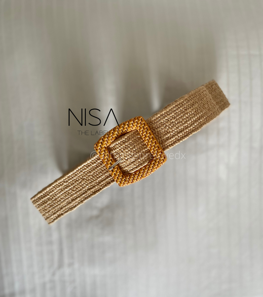 Designed square buckle straw woven belt
