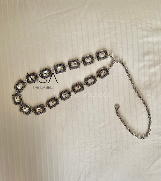Gem detailed metal waist chain