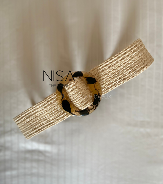 Print buckle straw woven belt