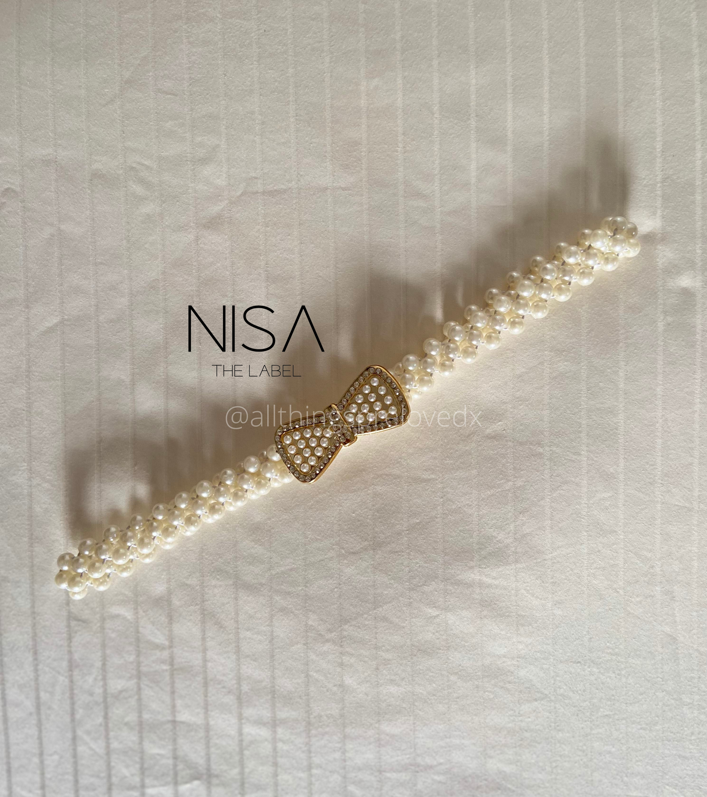 Ribbon bow pearl rhinestone buckle waist cincher belt