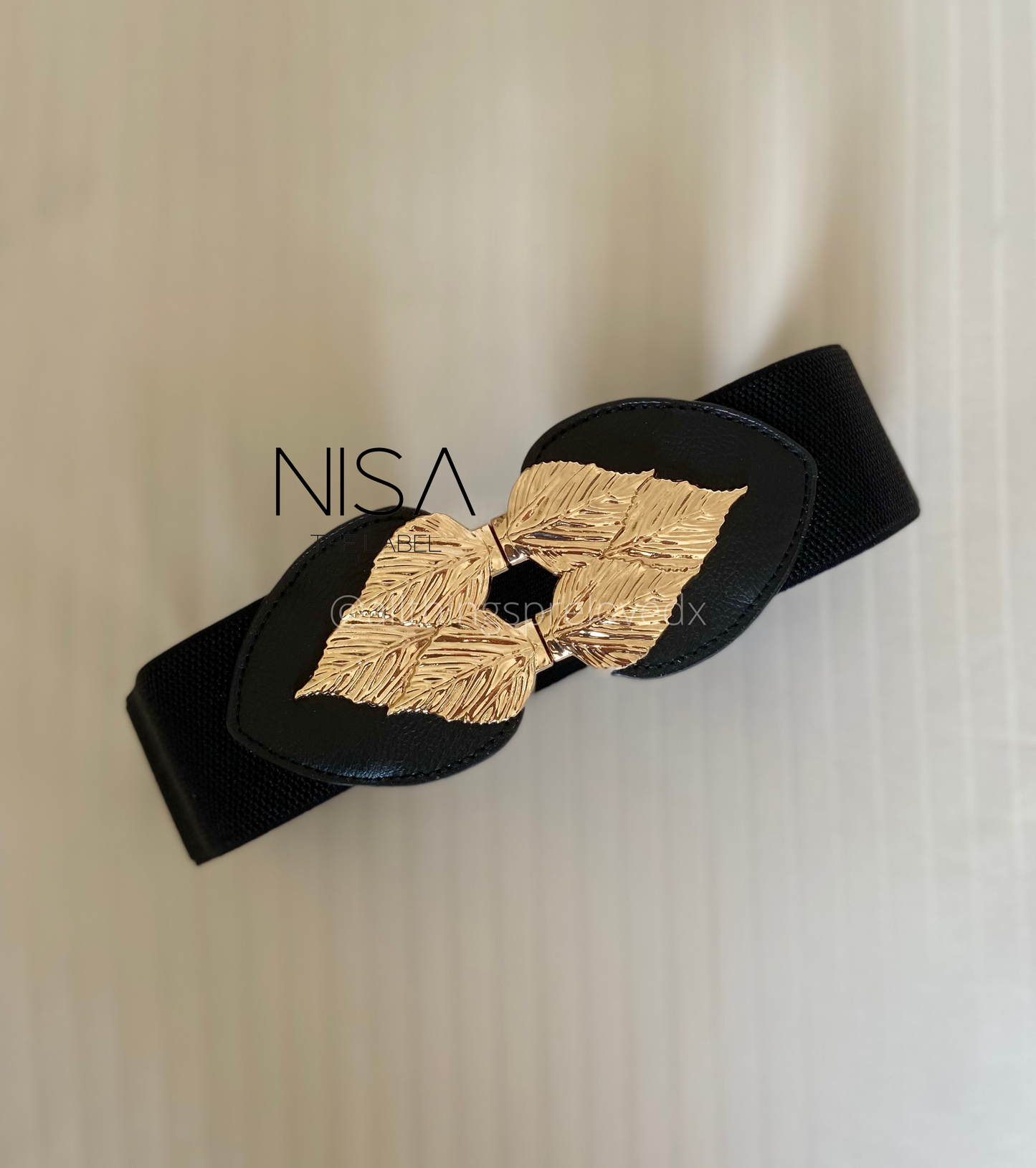 Triple leaf gold foil buckle waist cincher belt