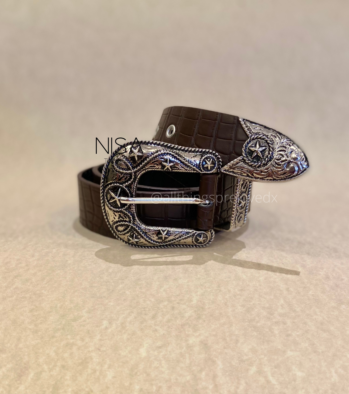 Vintage metal buckle eyelet basic belt