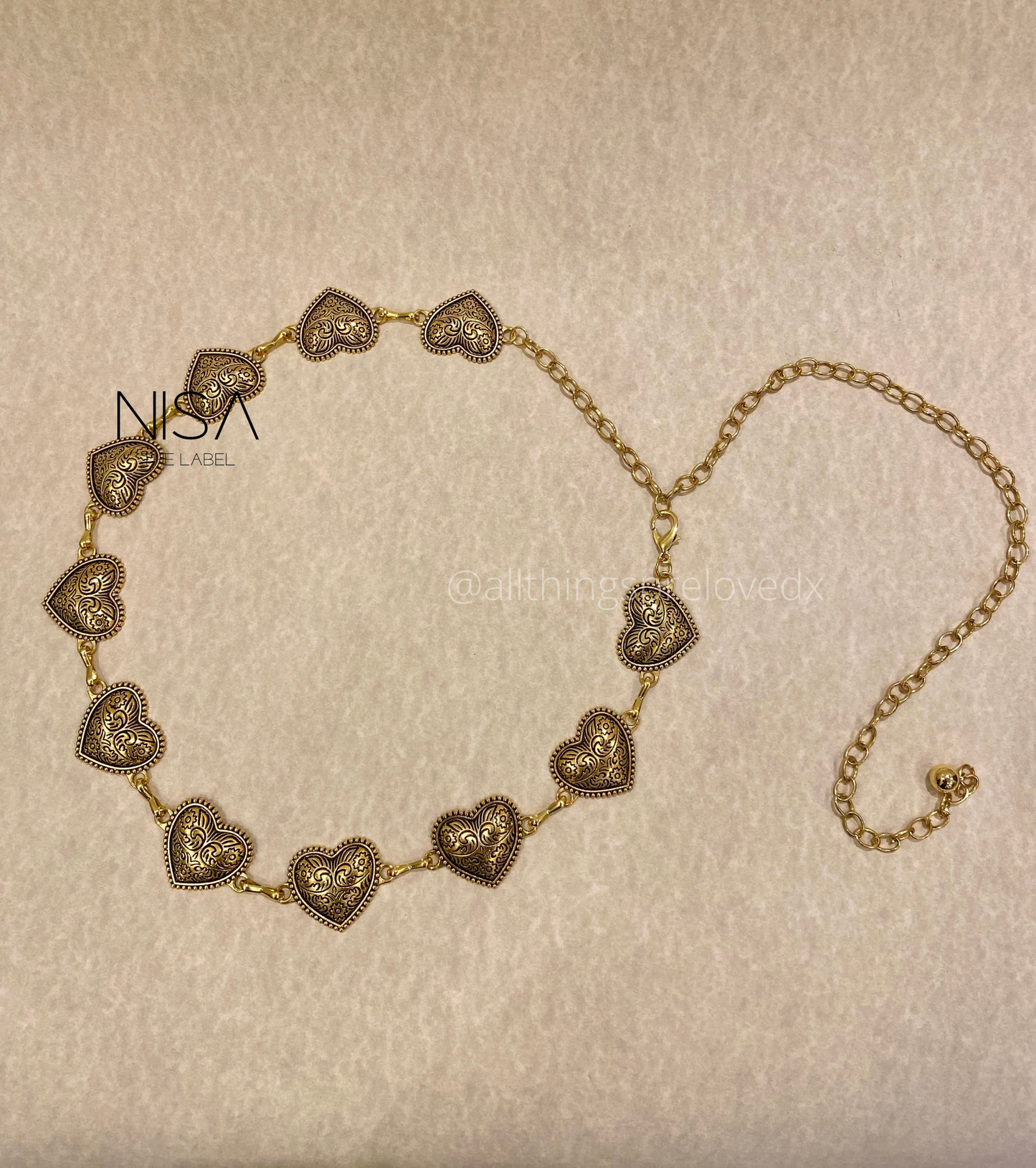 Heart intricate design metal chain belt
