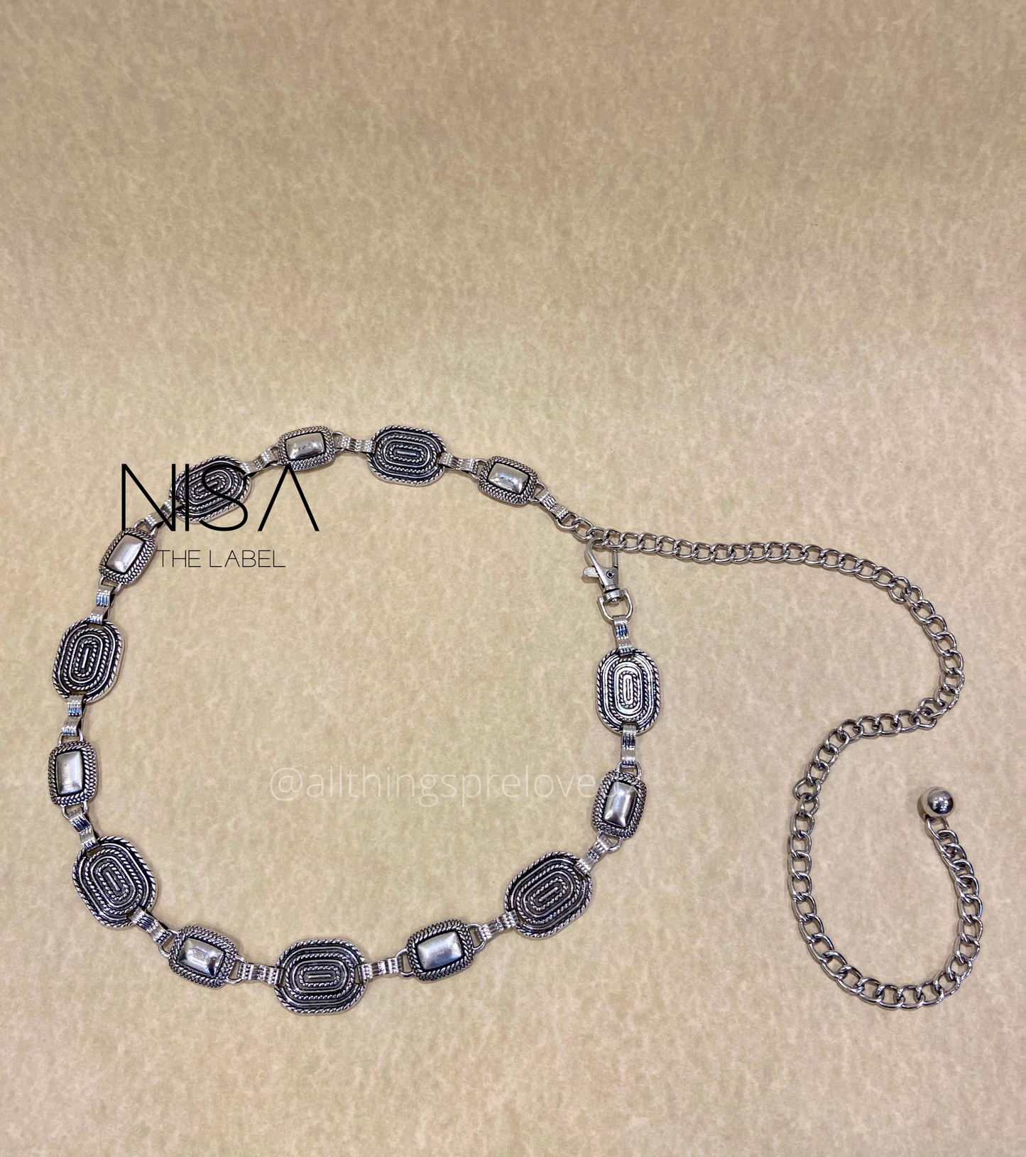 Squoval vintage cleopatra metal chain belt