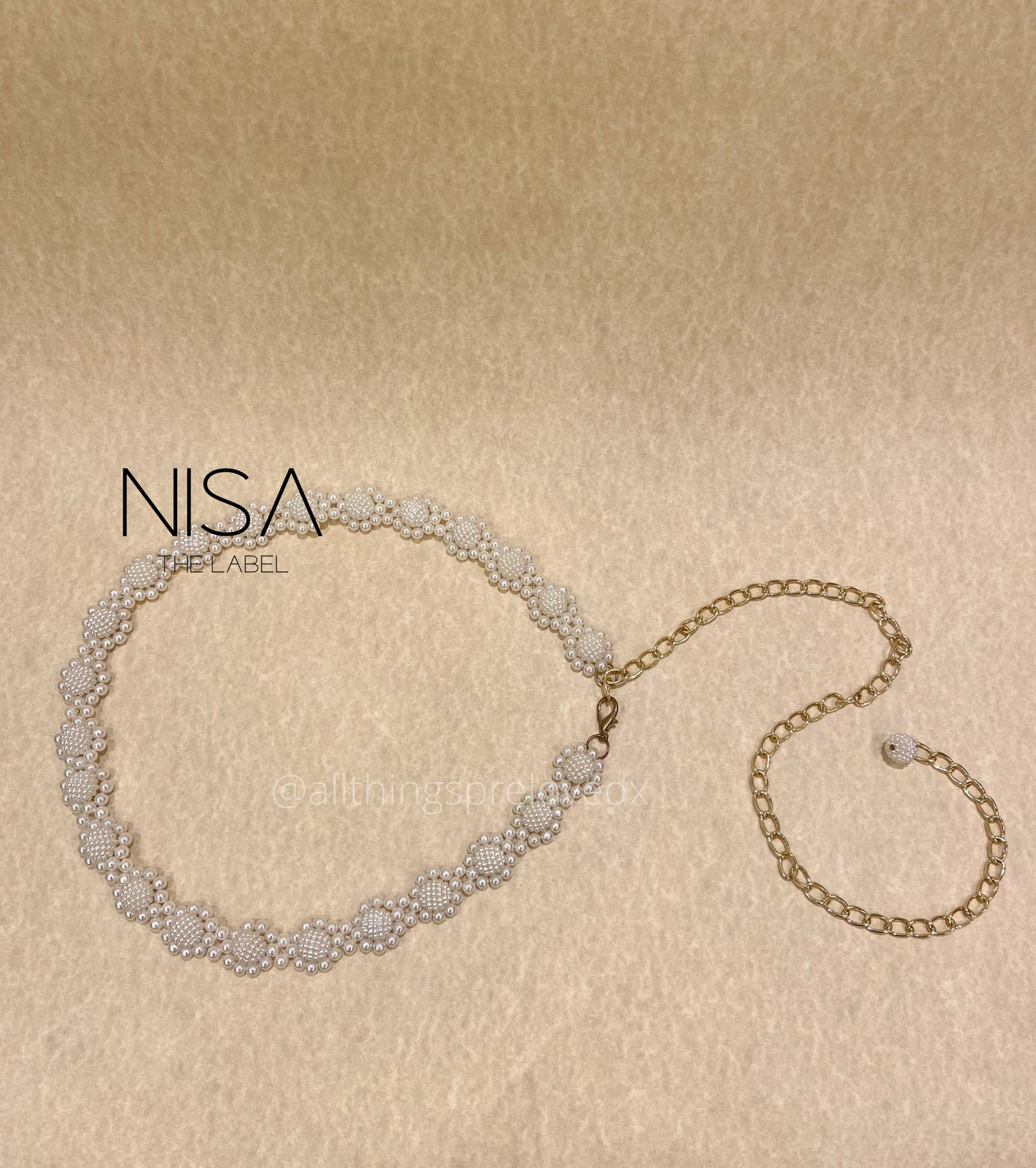 Crochet style floral pearl chain belt