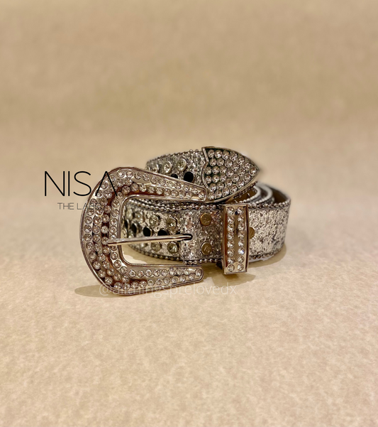 Rhinestone studded glam retro basic belt