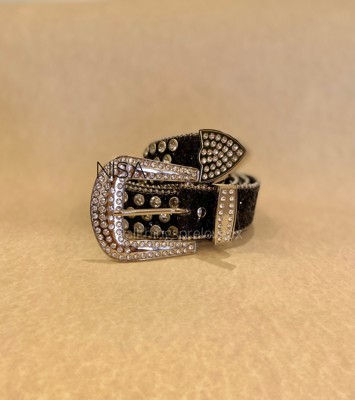 Rhinestone studded glam retro basic belt