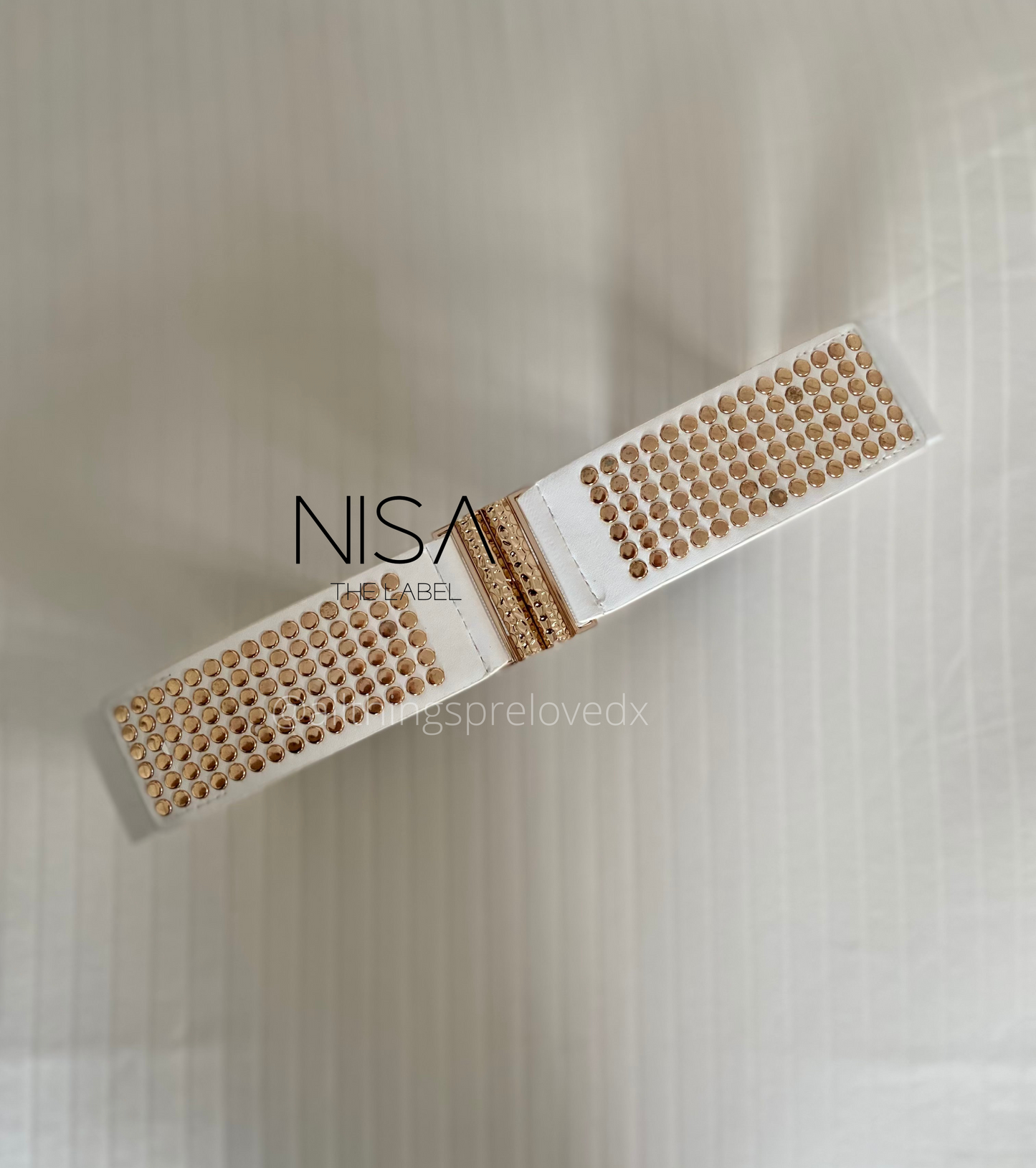 Gold metal cylindrical buckle gold studded waist cincher belt