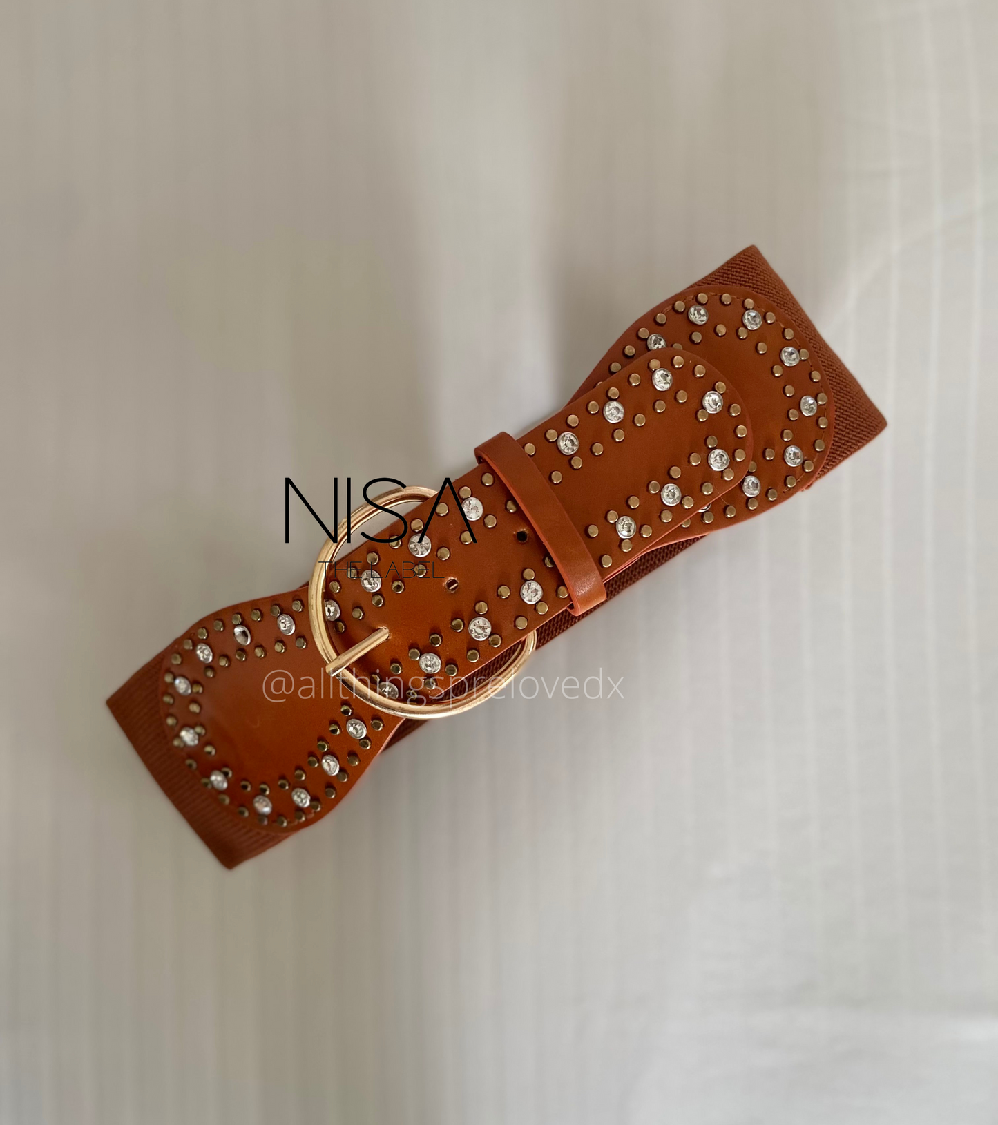 Gold metal buckle studded rhinestone waist cincher belt