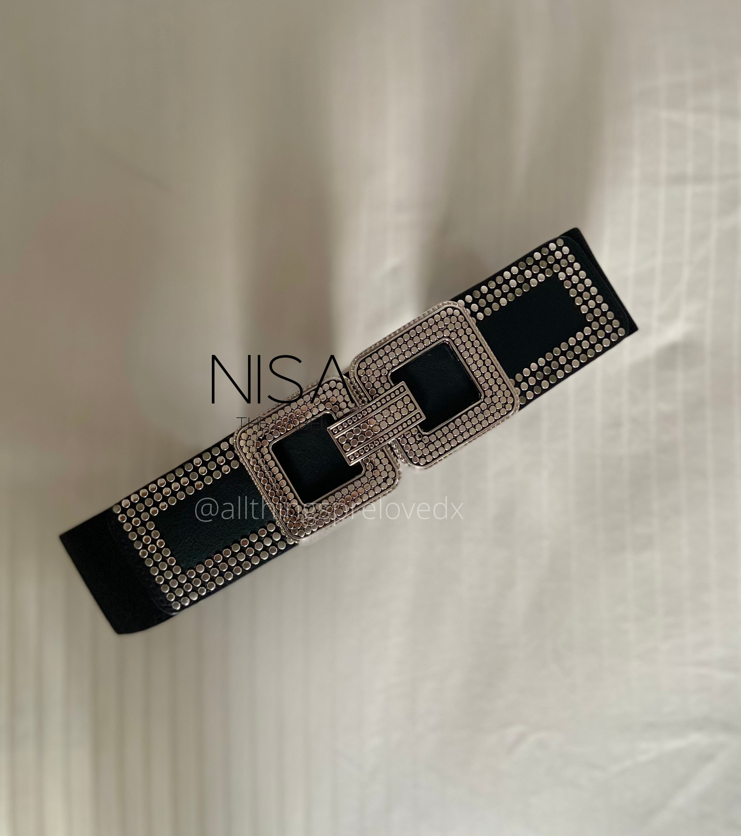 Square buckle front studded waist cincher belt