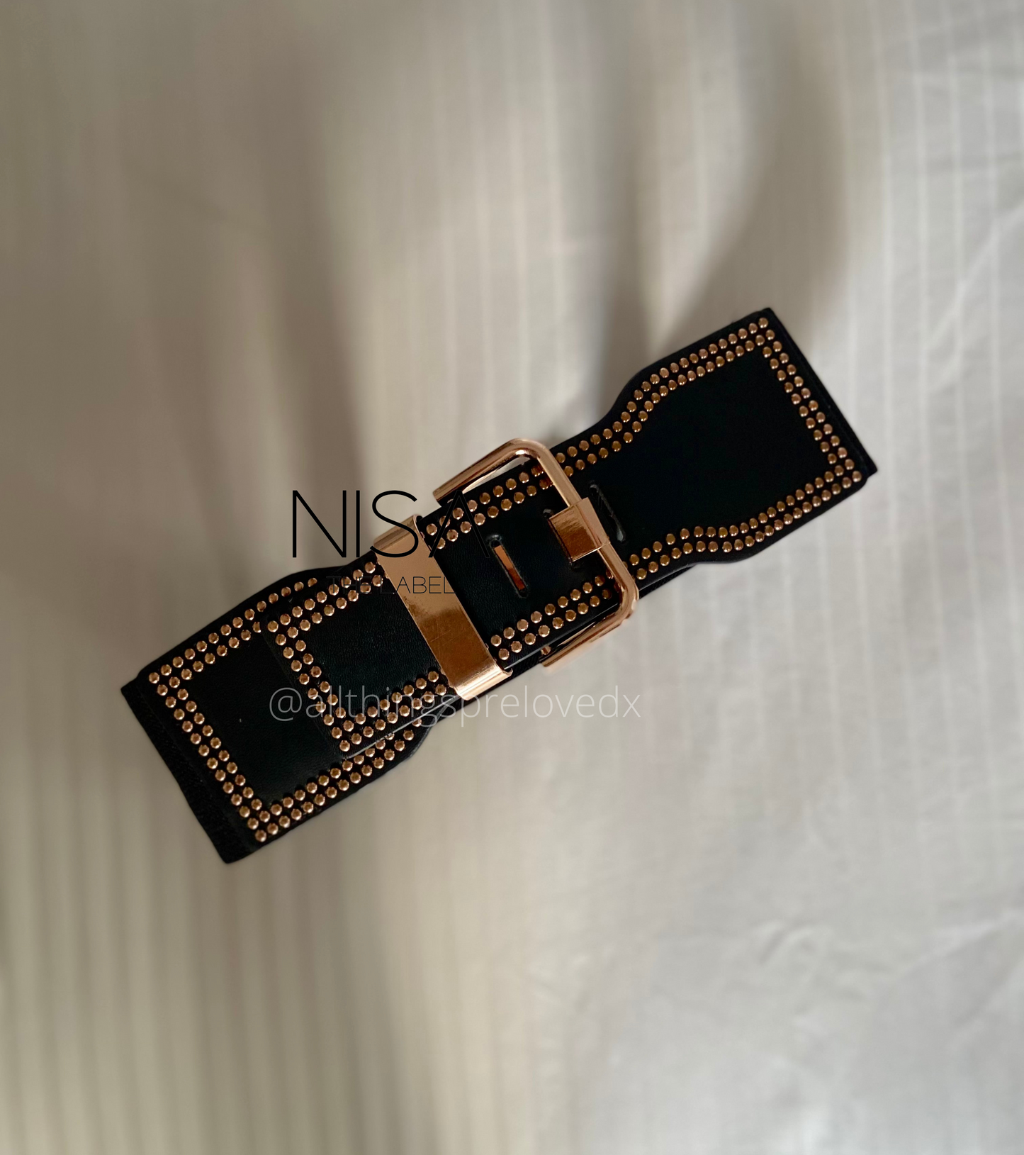 Gold metal buckle front studded waist cincher belt