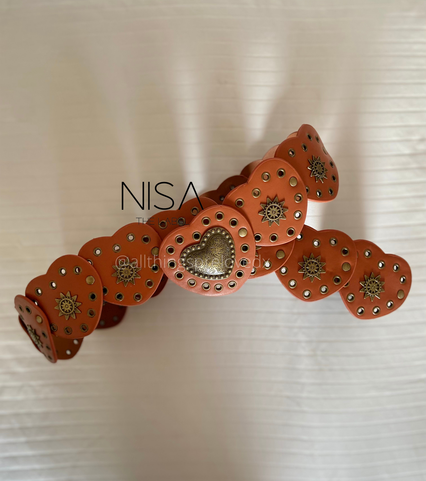 Vintage heart bronze buckle shield disc single open work waist belt