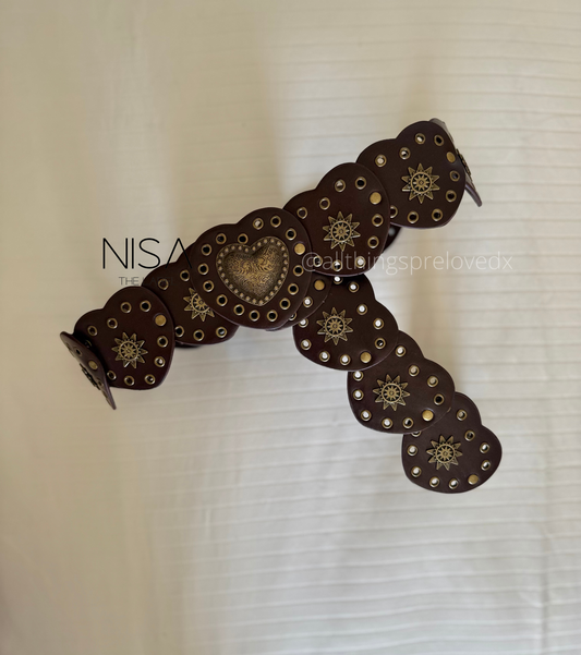 Vintage heart bronze buckle shield disc single open work waist belt