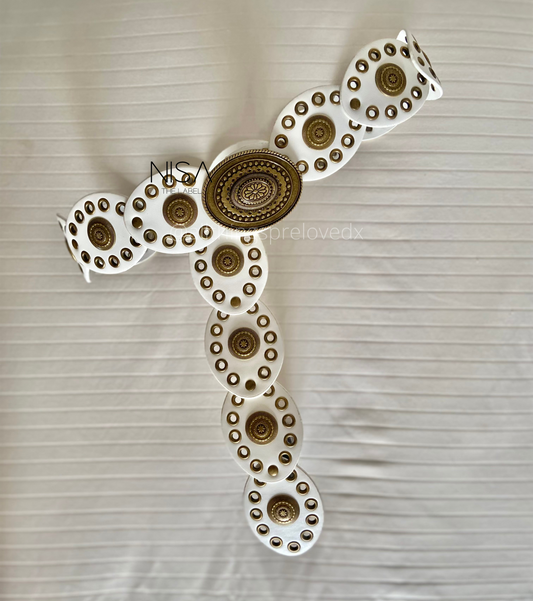 Vintage oval gold buckle shield disc open work waist belt