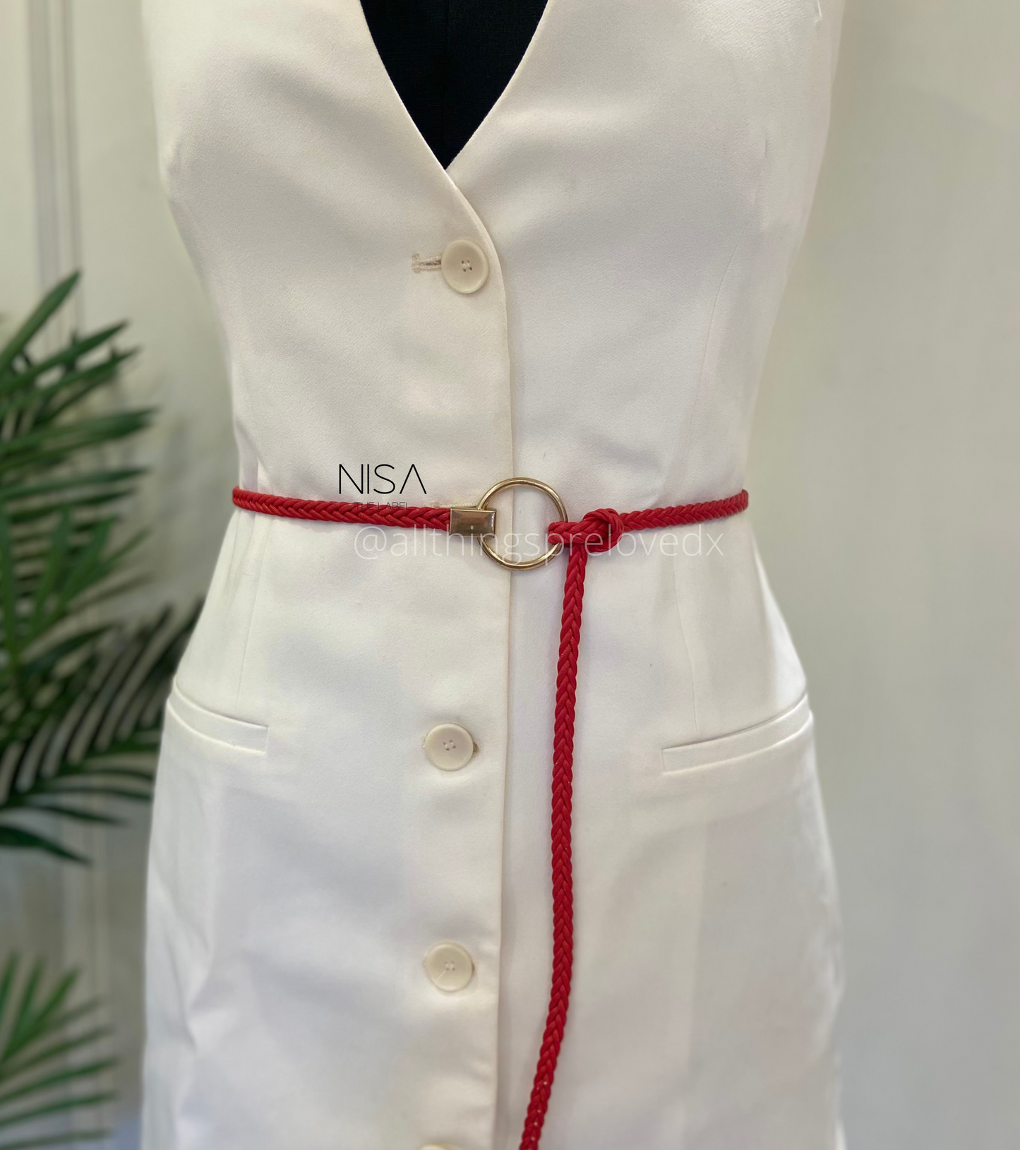 Metal ring buckle braided tie-knot waist belt