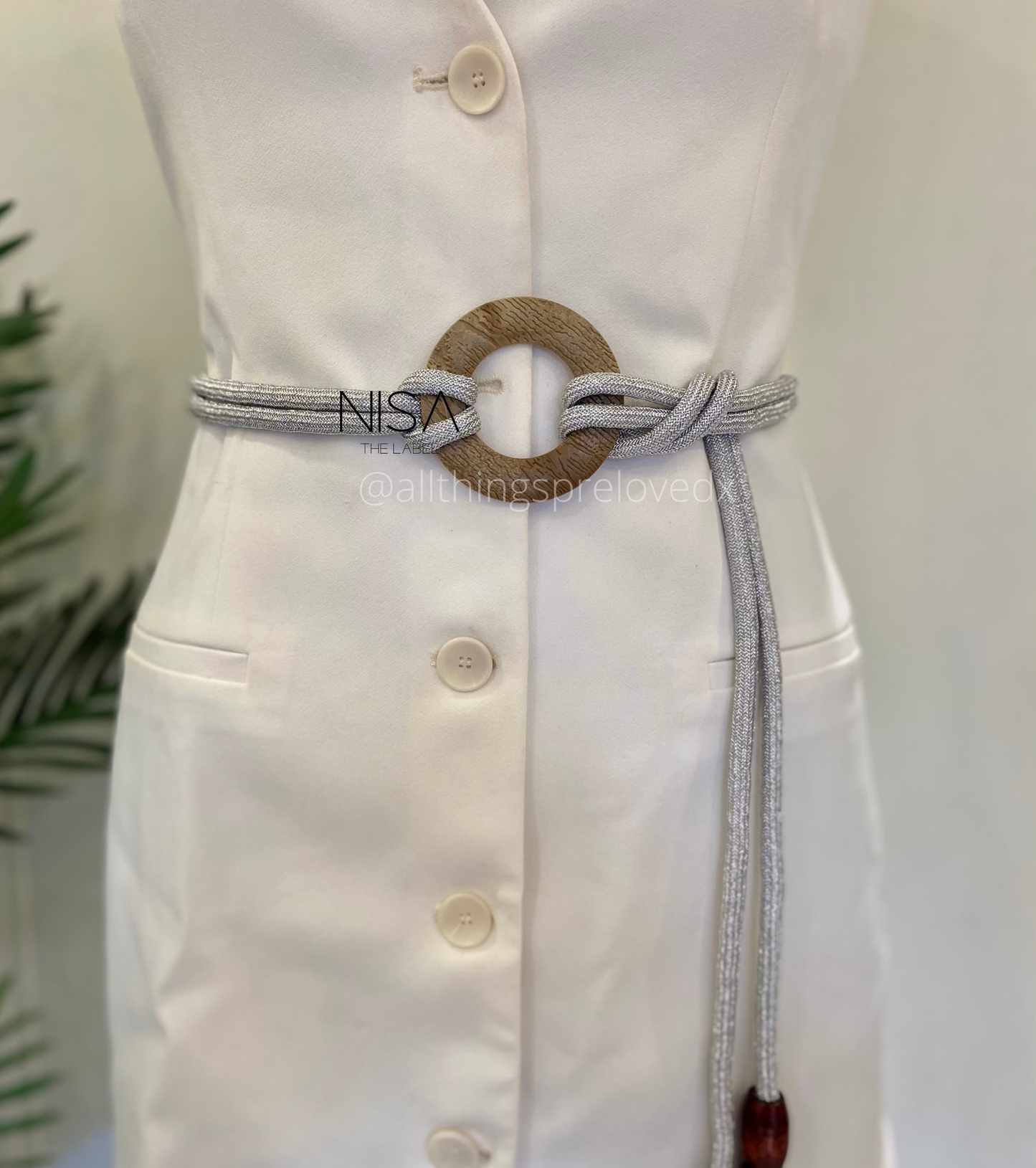 Ring buckle gleaming rope detailed tie-knot waist belt