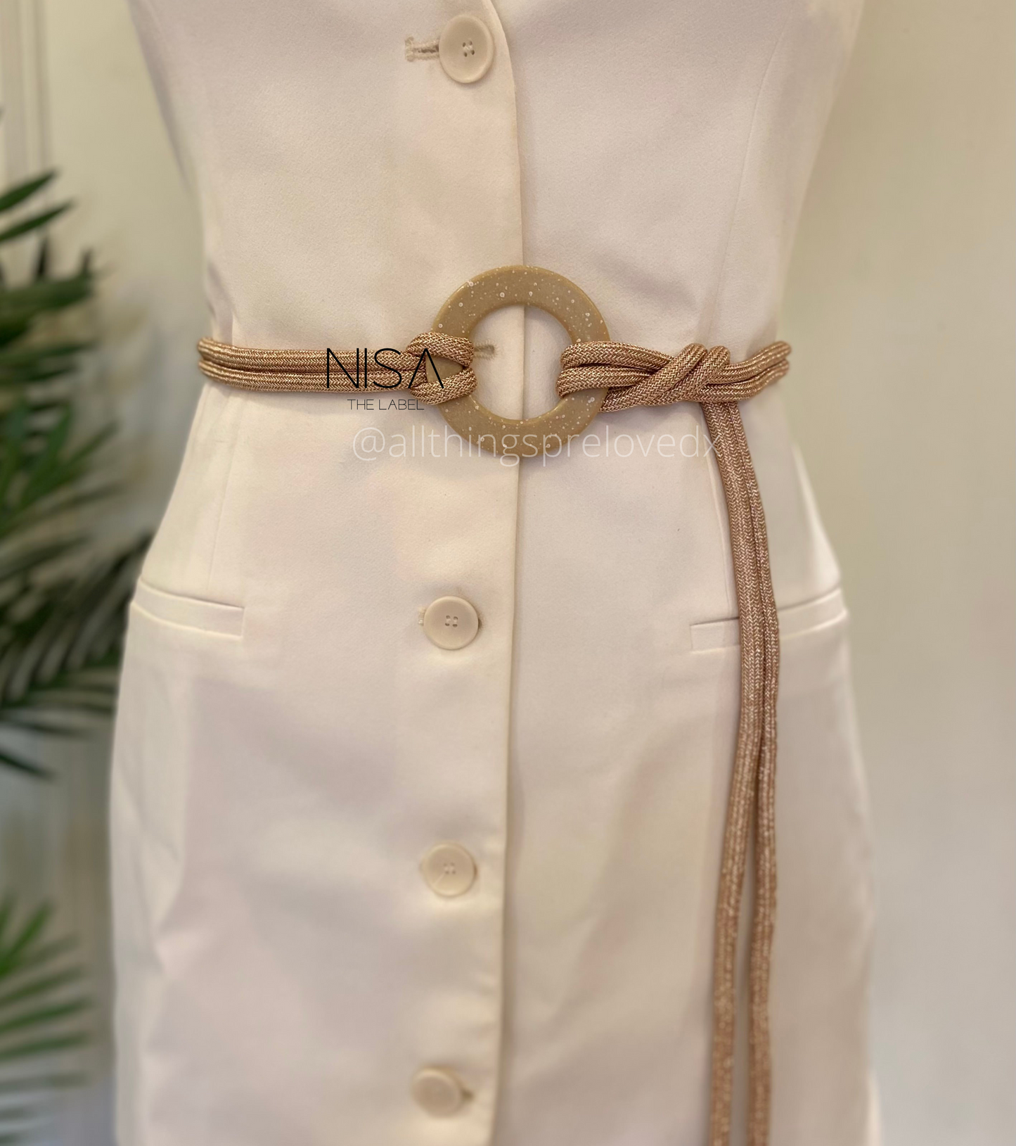 Ring buckle gleaming rope detailed tie-knot waist belt