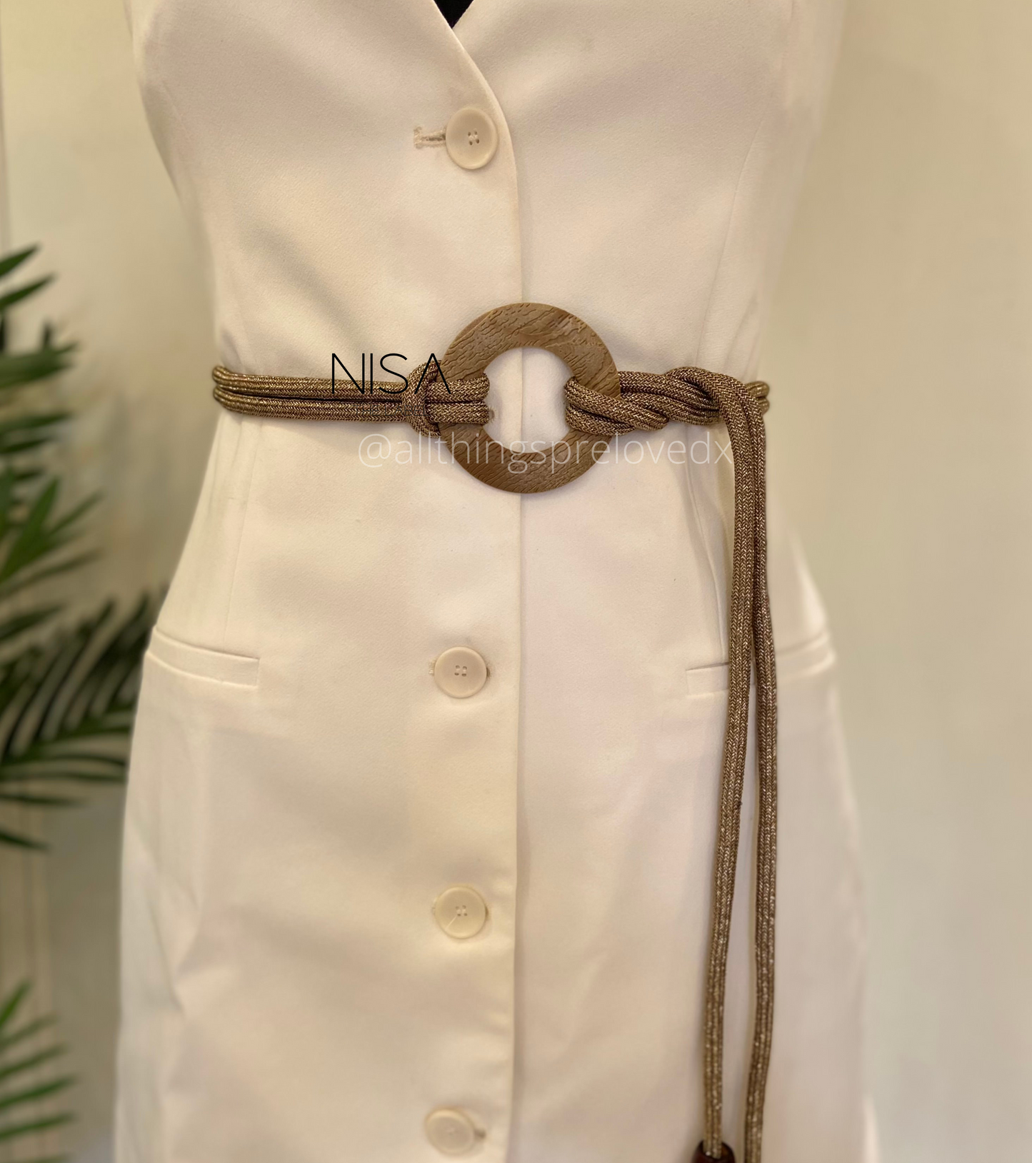 Ring buckle gleaming rope detailed tie-knot waist belt