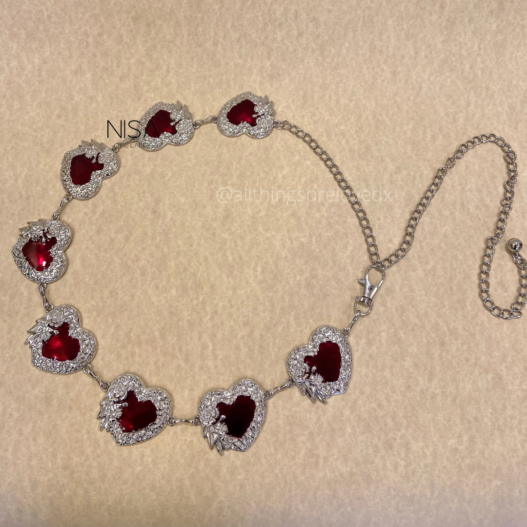 La vie en rose metal red heart metal chain belt