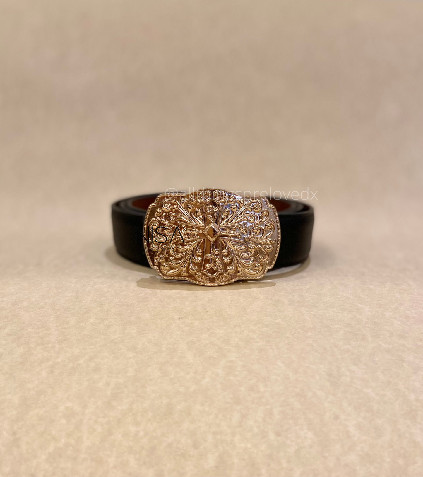 Cross intricate detailed metal buckle basic belt