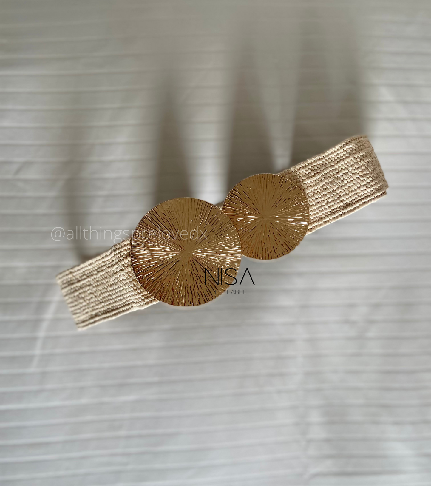 Double sphere foil rays metal buckle straw woven belt