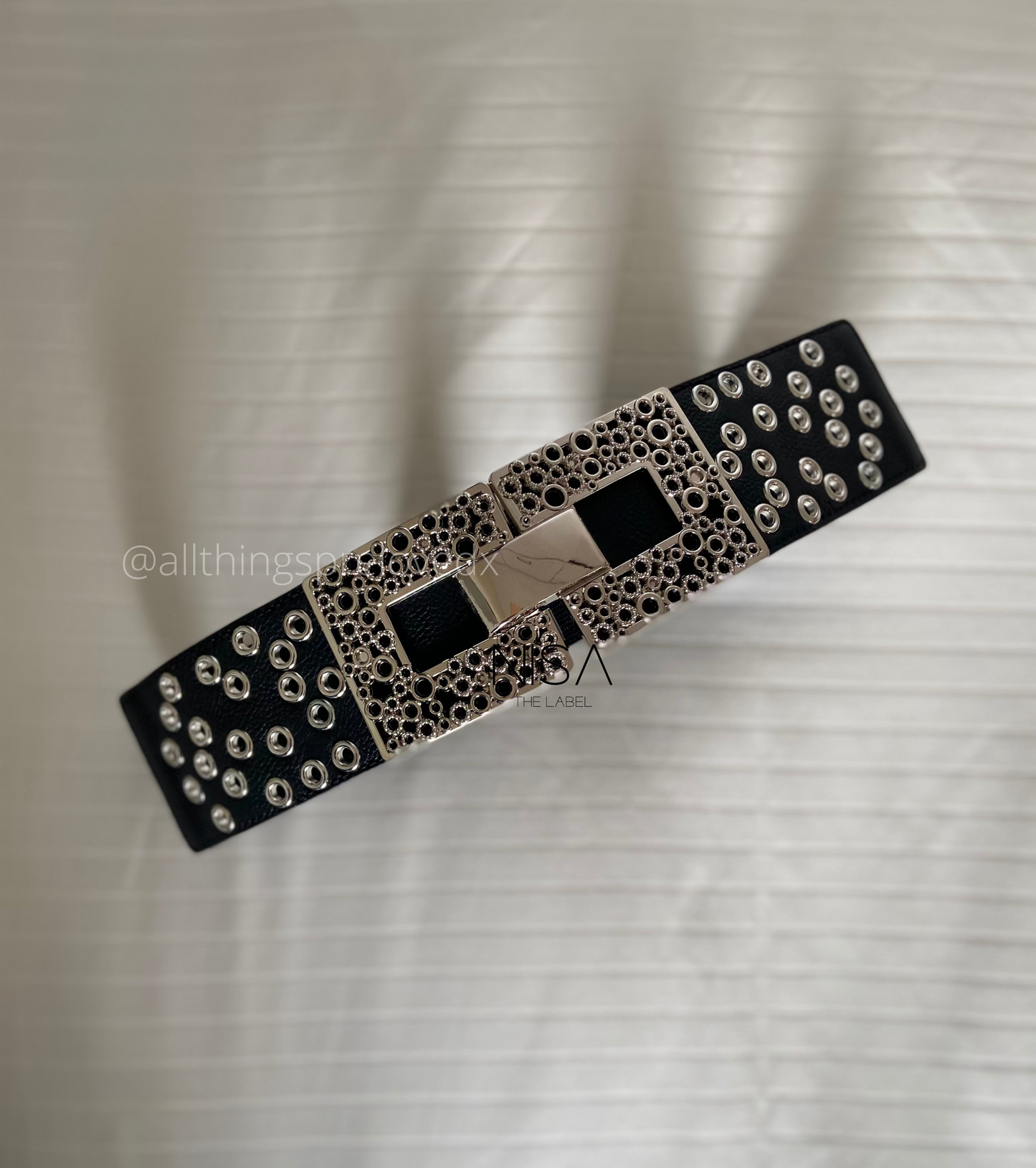 Rivet studded metal buckle waist cincher belt