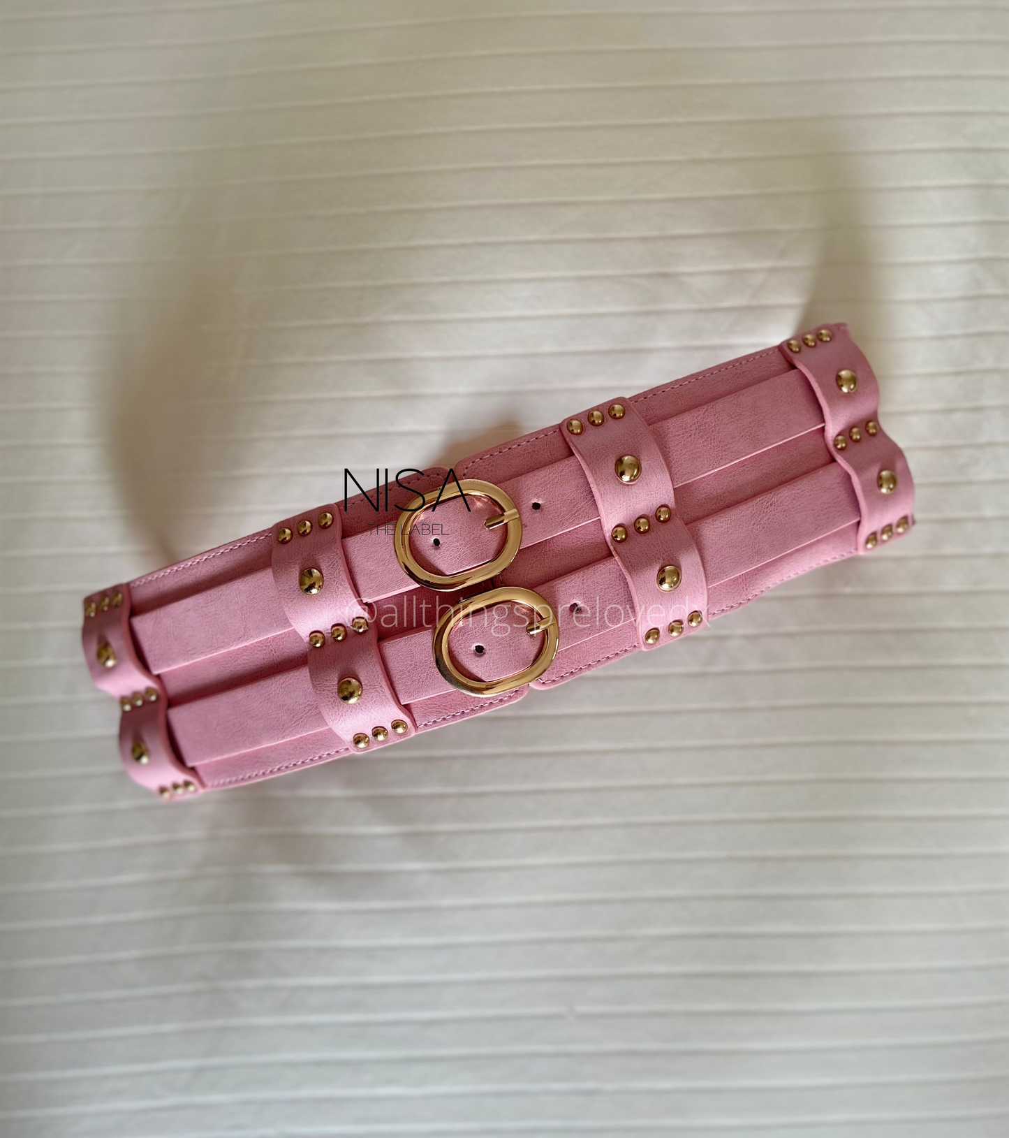 Oval double buckle studded waist cincher belt