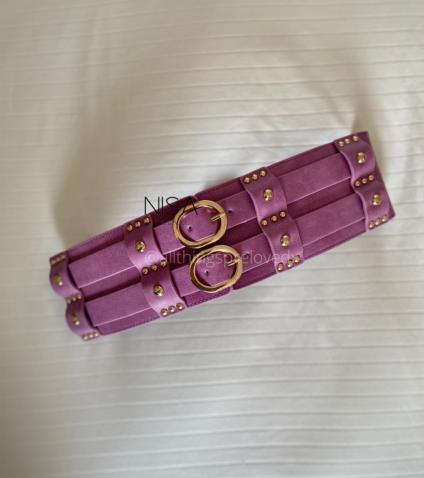 Oval double buckle studded waist cincher belt