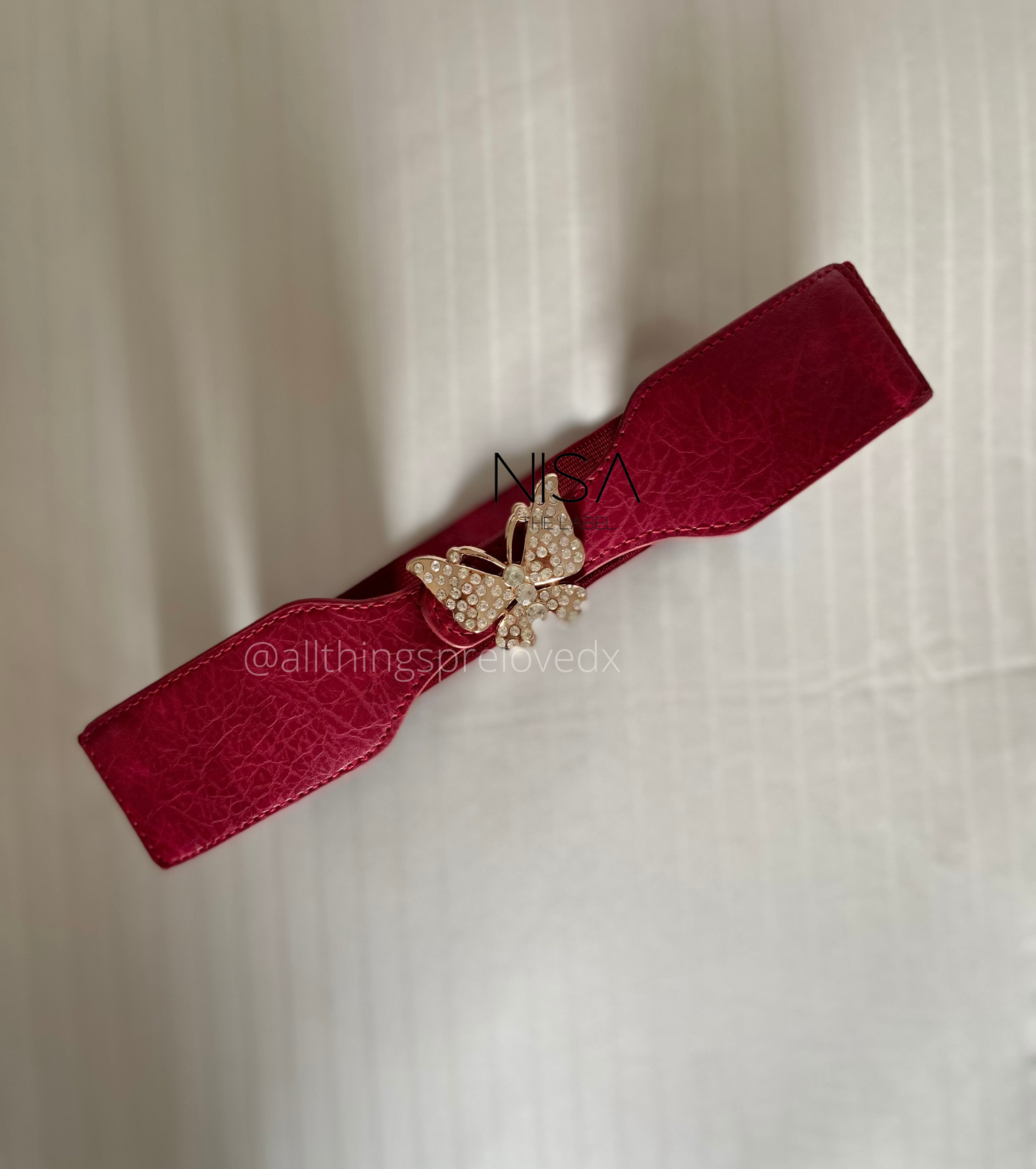 Butterfly rhinestone metal buckle textured waist cincher belt