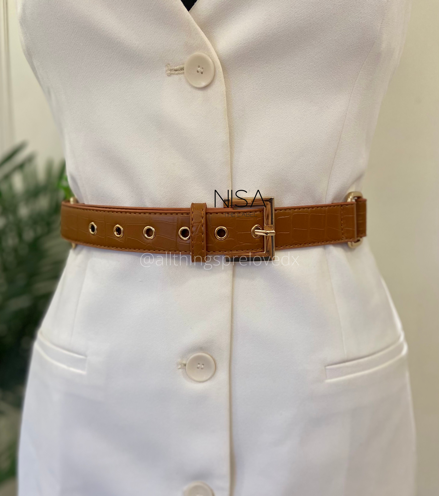 Croc textured gold metal buckle detachable chain basic belt