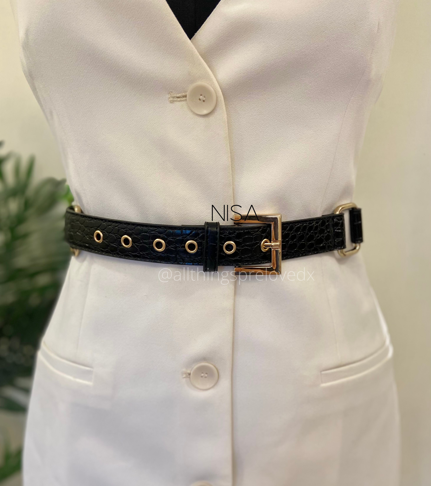 Croc textured gold metal buckle detachable chain basic belt