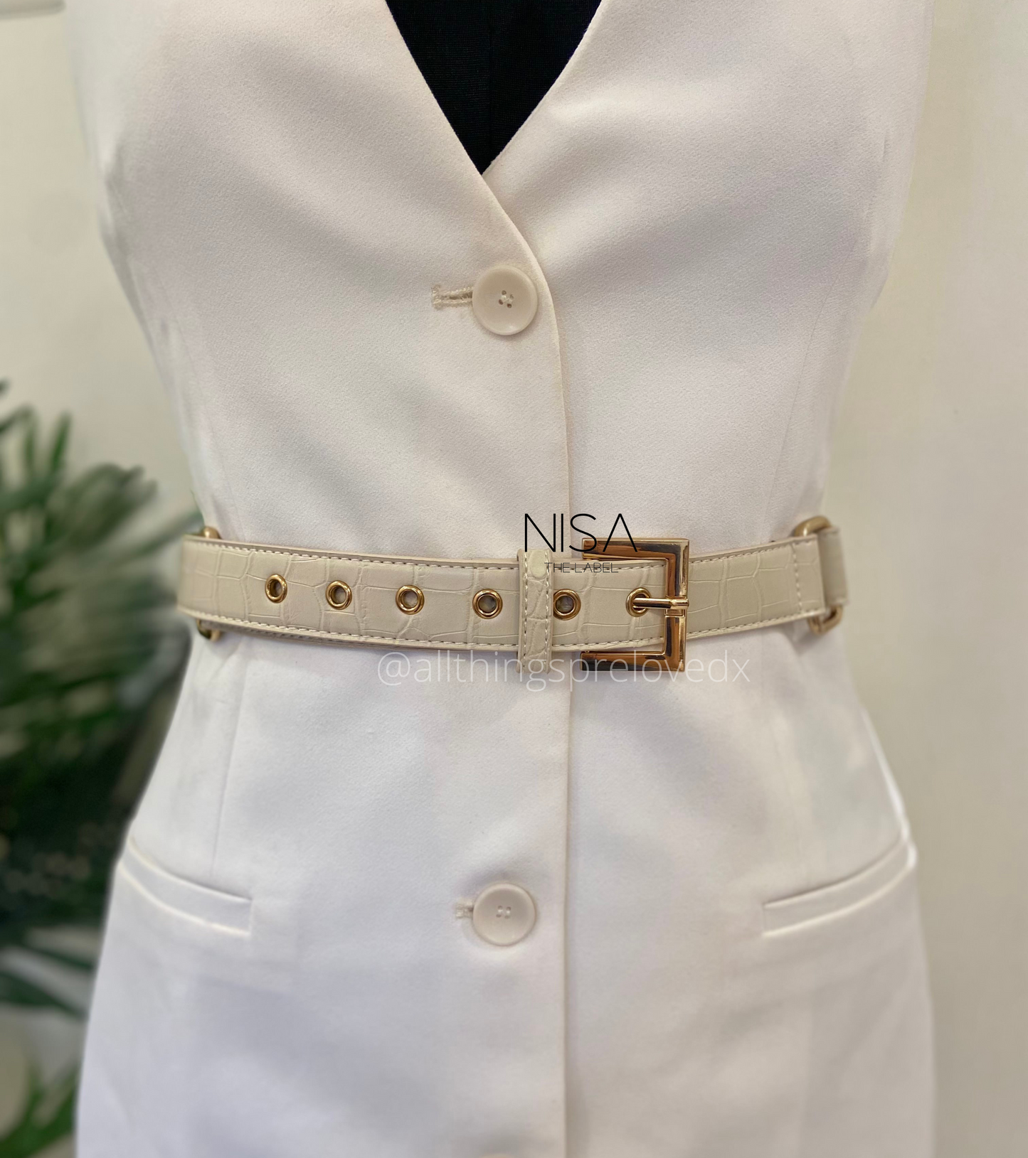 Croc textured gold metal buckle detachable chain basic belt