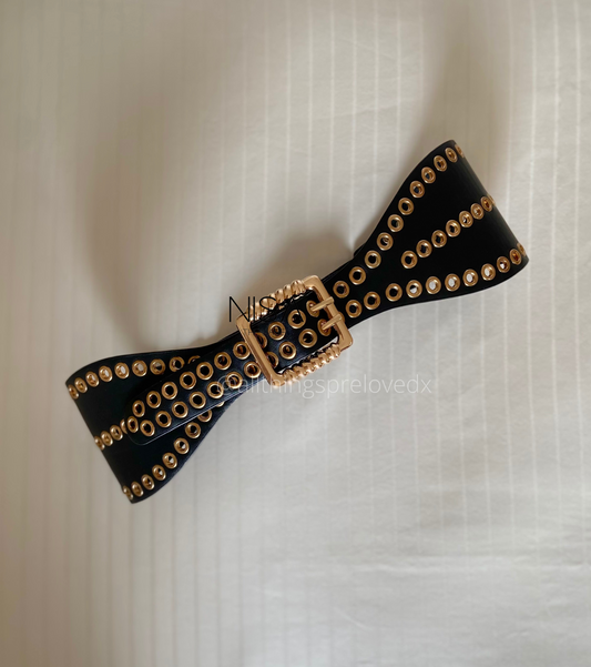 3 layer eyelets rectangle buckle waist cincher belt