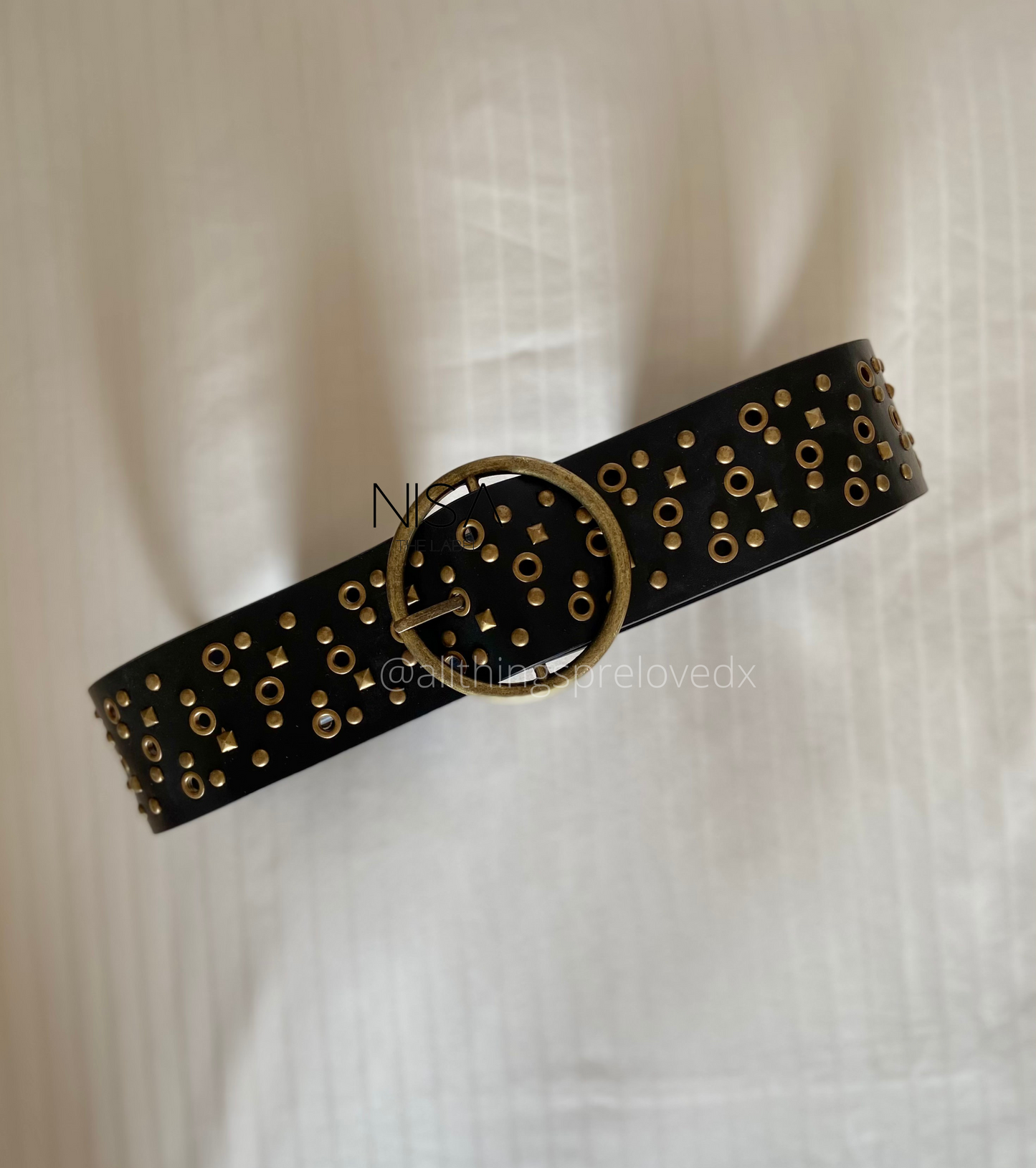 Vintage round buckle studded rivet eyelet basic waist belt