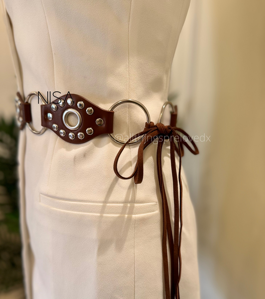 Cowboy hollow all over silver studded waist tie belt
