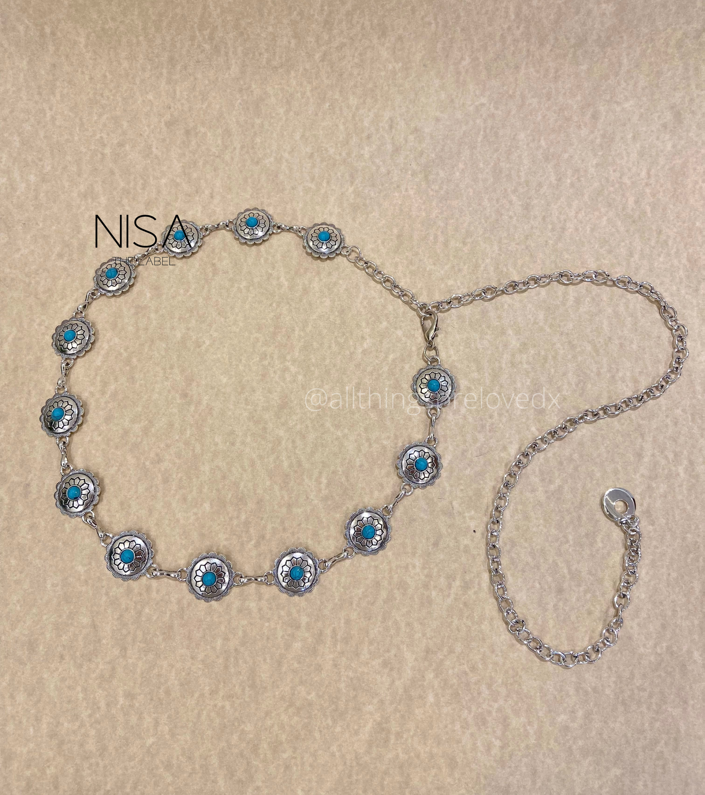 Round dainty cutwork turquoise chain waist belt