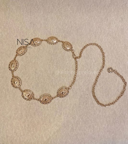 Cutwork detailed chain waist belt