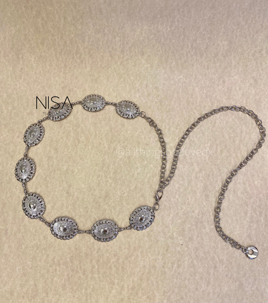 Cutwork detailed chain waist belt