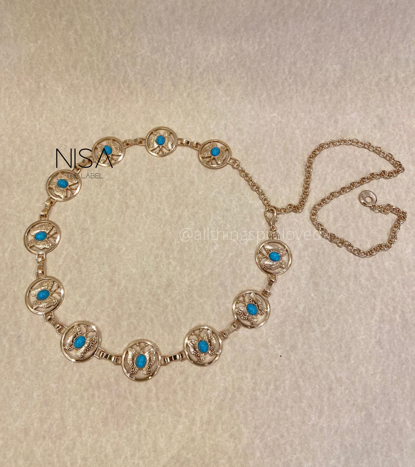 Inset butterfly turquoise chain waist belt