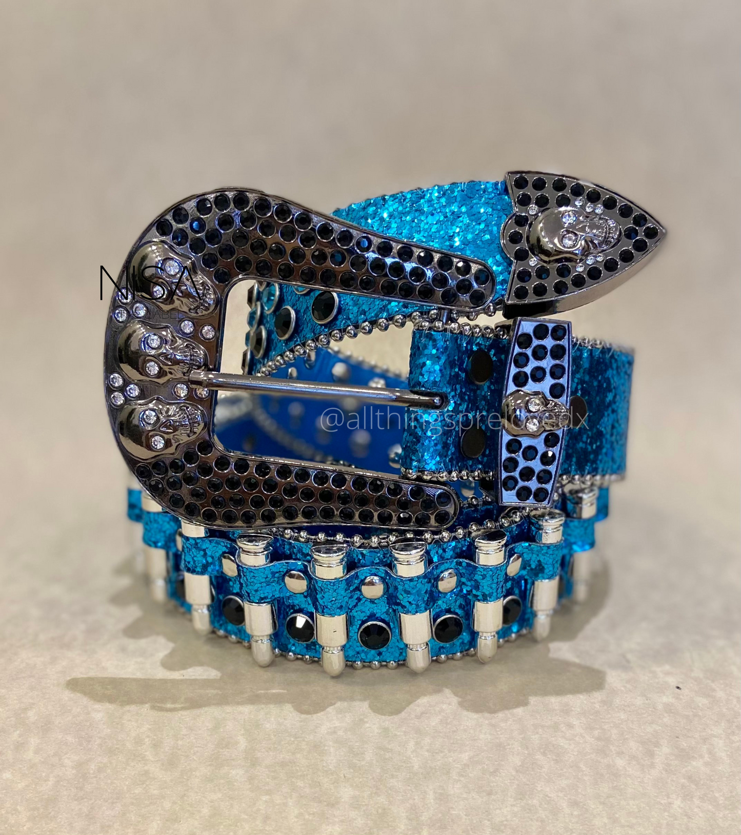 Rhinestone studded glam retro bullet basic belt