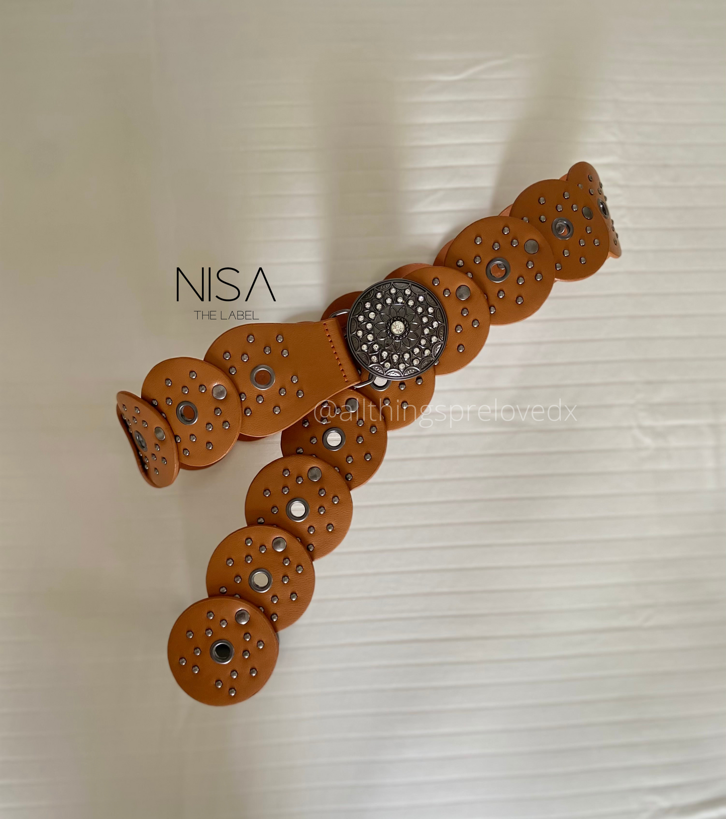 Rhinestone round buckle studded disc belt