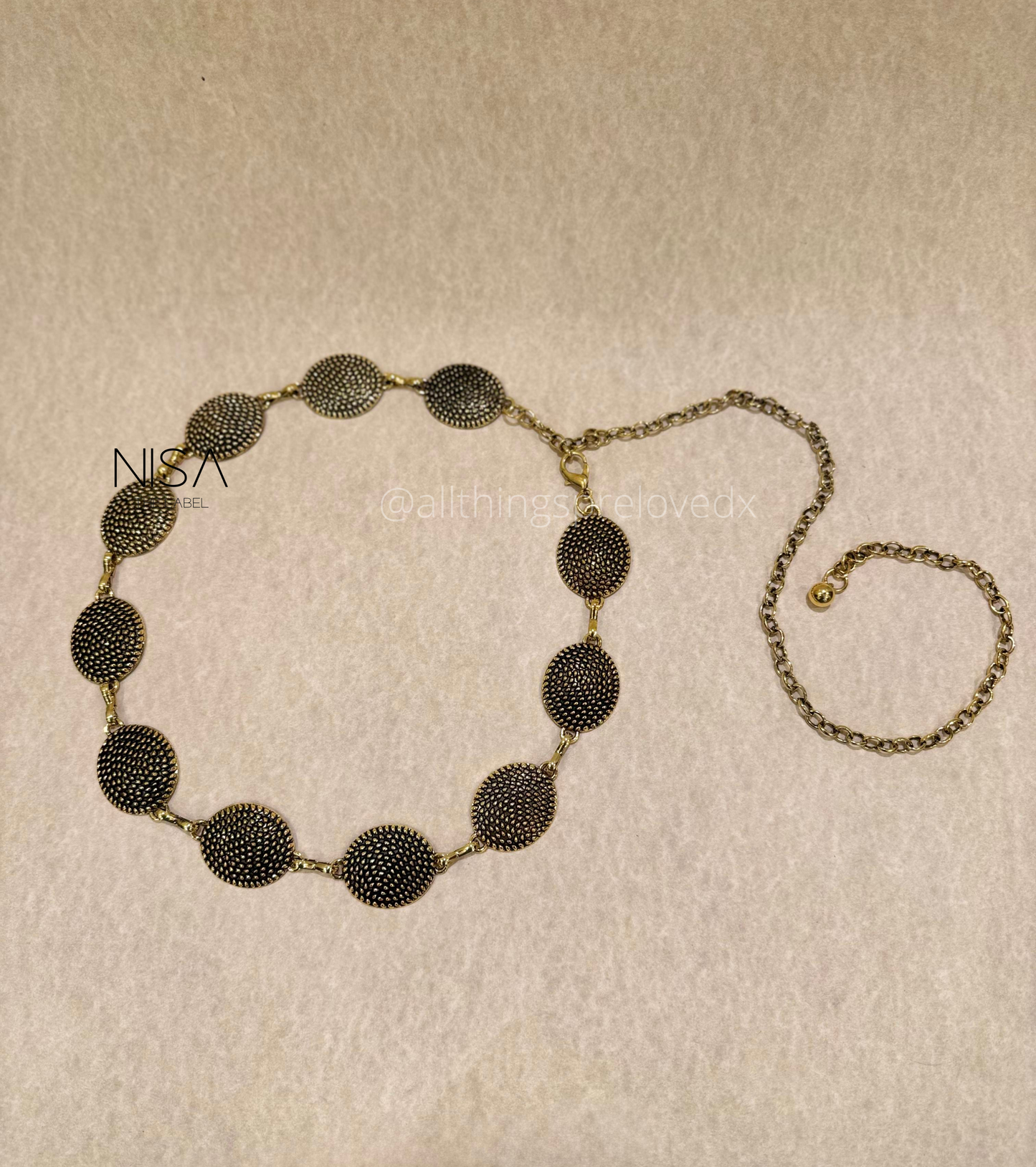 Roundish dot detailed metal chain belt