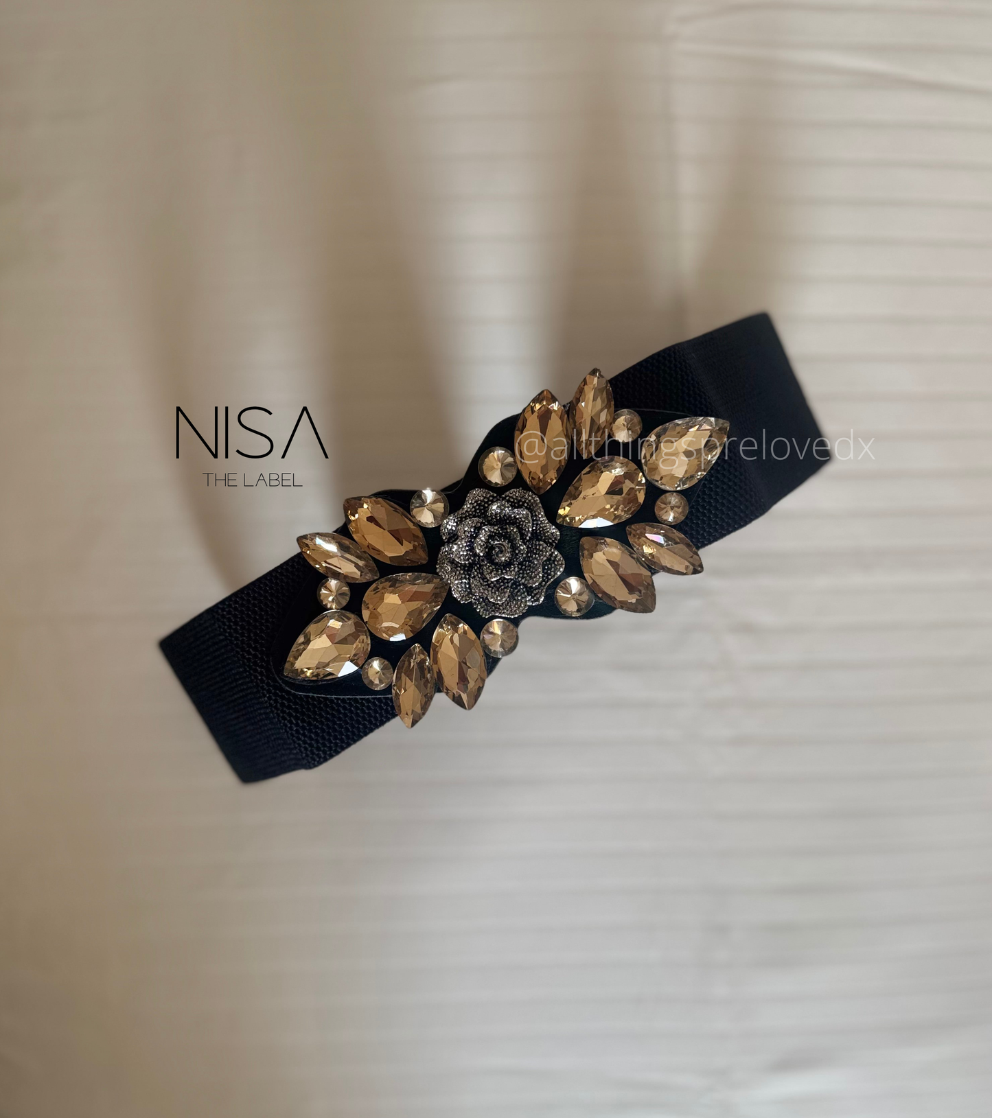 Gunmetal rose rhinestone waist cincher belt