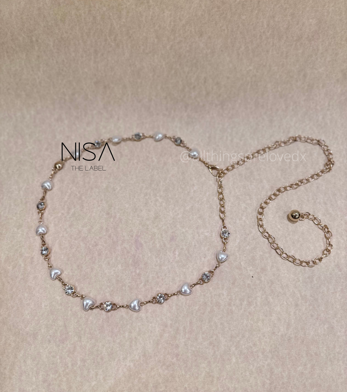 Dainty heart and rhinestone metal chain belt