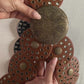 Vintage round bronze buckle shield disc dual open work waist belt