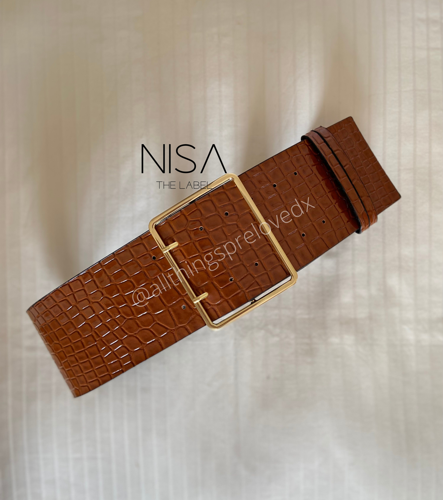 Wide buckle crocodile texture wide belt