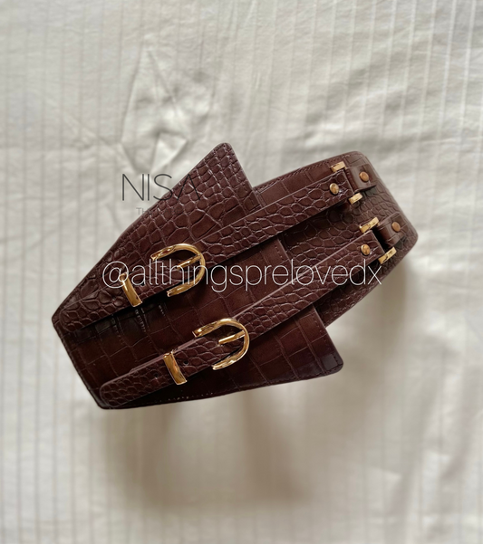 Crocodile double buckle corset belt