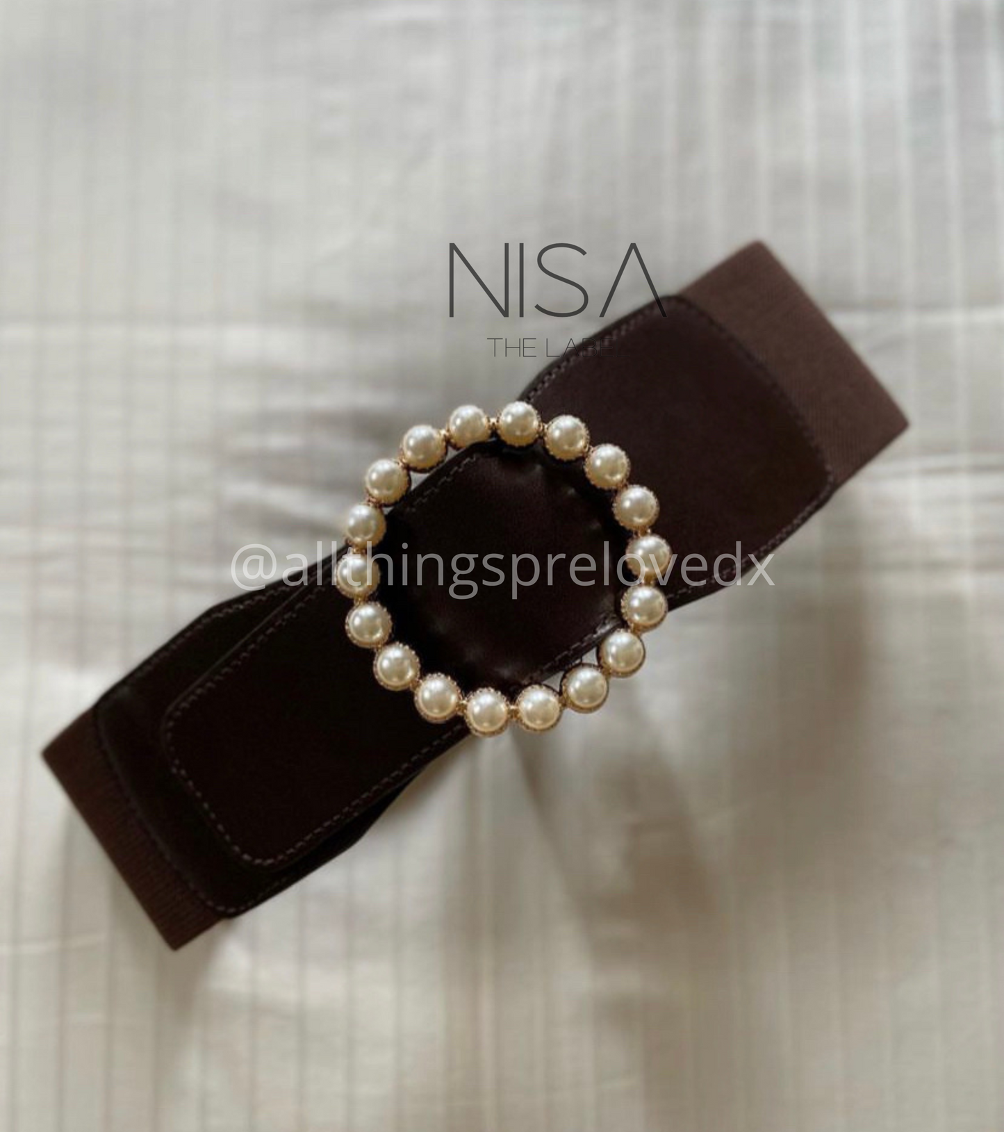 Round pearl buckle waist cincher belt
