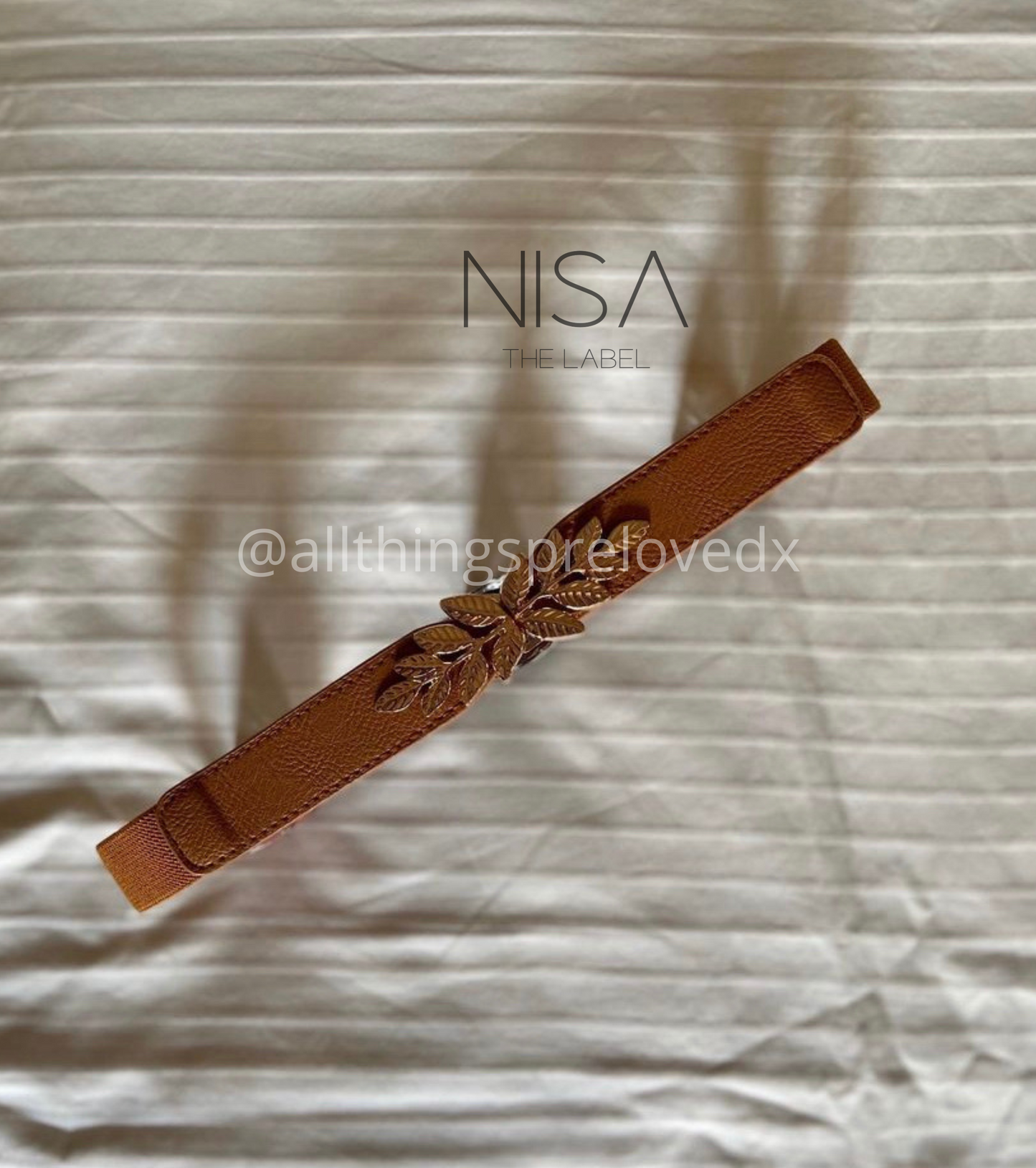 Gold leaf buckle thin waist cincher belt