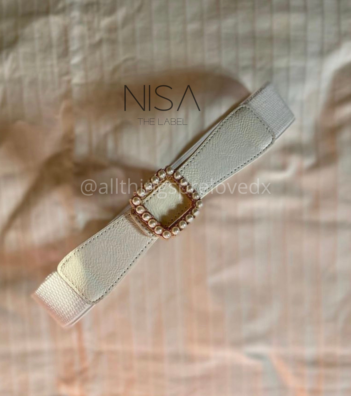 Square pearl buckle waist cincher belt